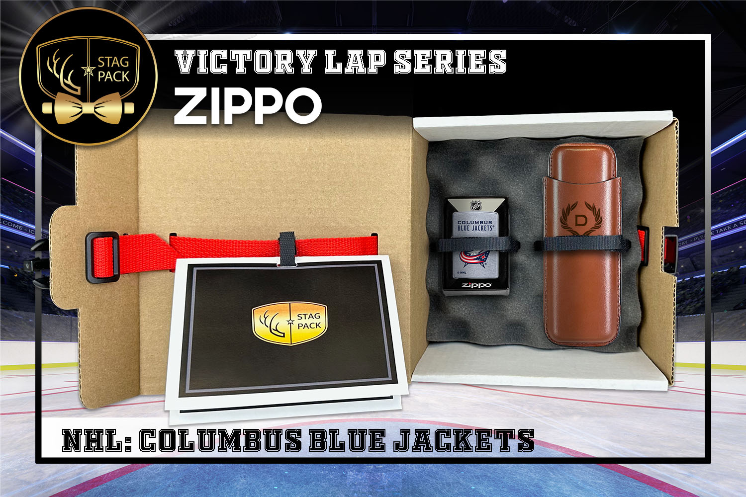 Custom Engraved Groomsmen Gift with Leather Cigar Case & Zippo packaged in a Personalized Gift Box with Message Card.