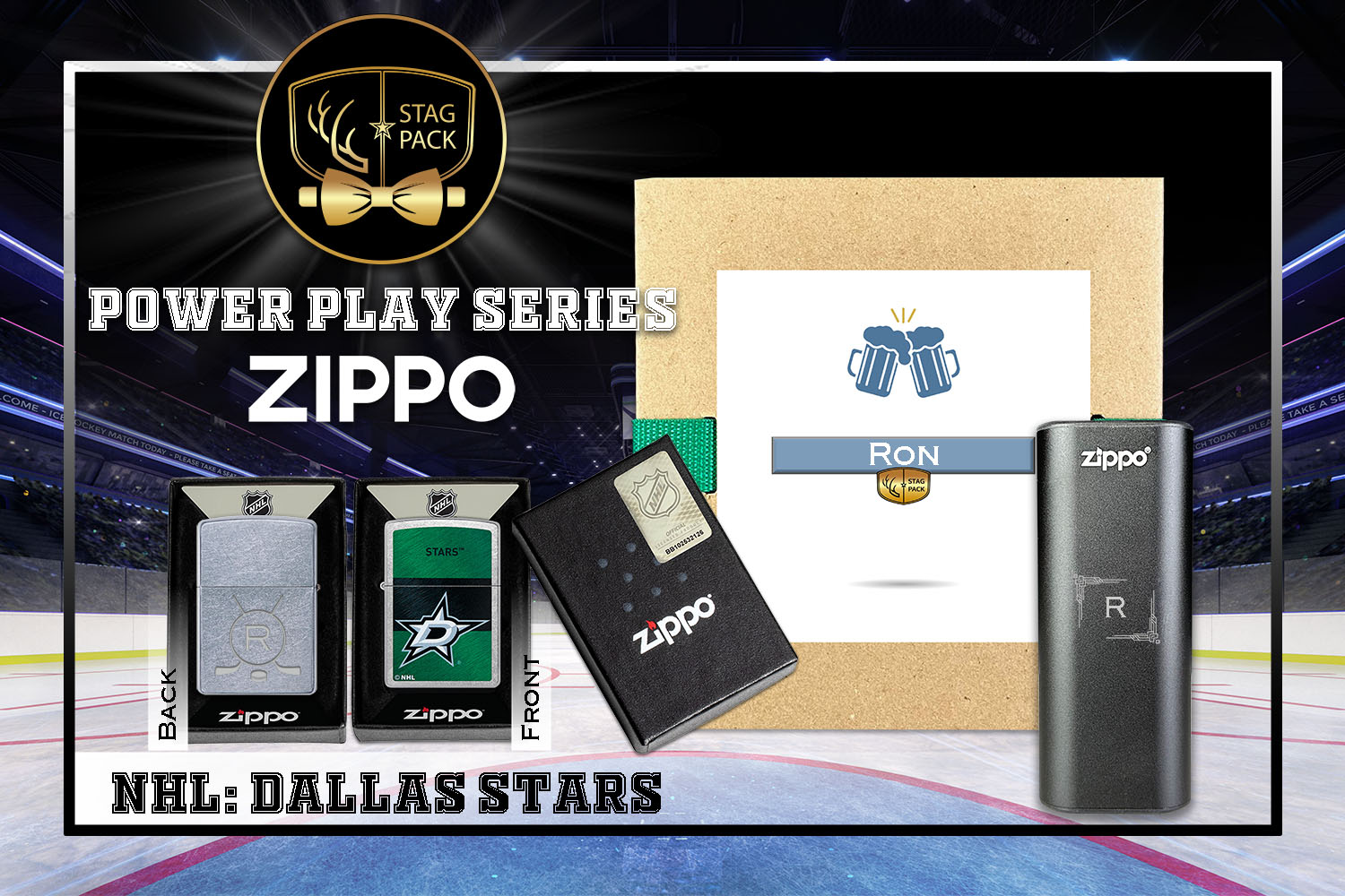 Custom Engraved Groomsmen Gift with NHL Zippo Windproof Lighter & Heatbank in a Personalized Gift Box.