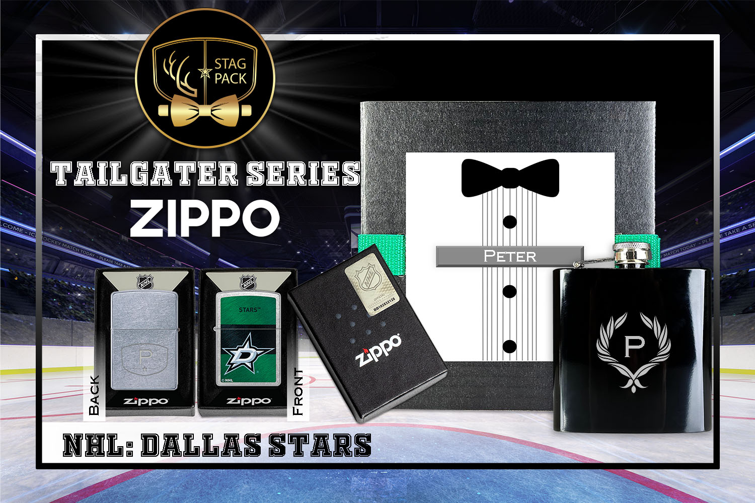 Custom Engraved Groomsmen Gift with Flask & Zippo packaged in a Personalized Gift Box with Message Card.