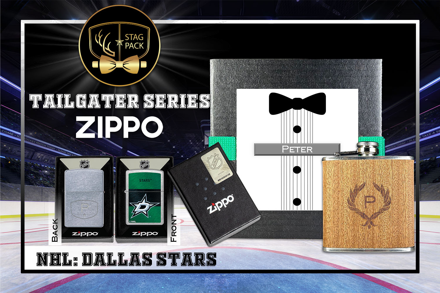 Custom Engraved Groomsmen Gift with Flask & Zippo Windproof Lighter in a Personalized Gift Box.