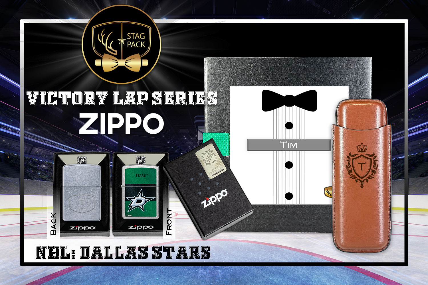 Custom Engraved Groomsmen Gift with Dual Sleeve Leather Cigar Case & Zippo Windproof Lighter in a Personalized Gift Box.