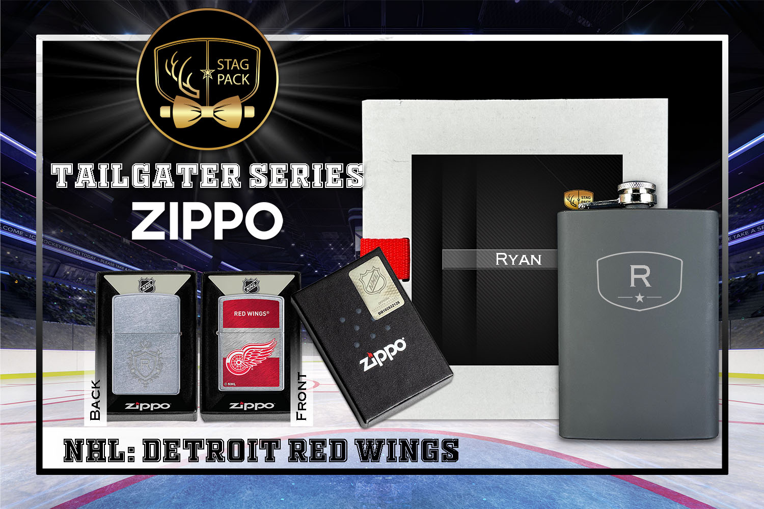 Custom Engraved Groomsmen Gift with Flask & Zippo Windproof Lighter in a Personalized Gift Box.