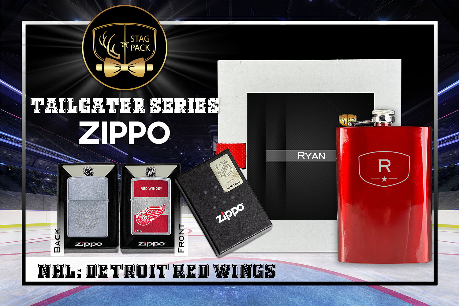 Custom Engraved Groomsmen Gift with Flask & Zippo packaged in a Personalized Gift Box with Message Card.