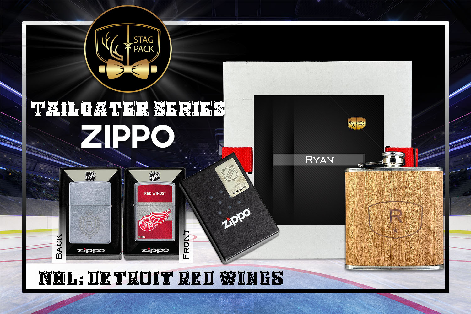 Custom Engraved Groomsmen Gift with Flask & Zippo Windproof Lighter in a Personalized Gift Box.