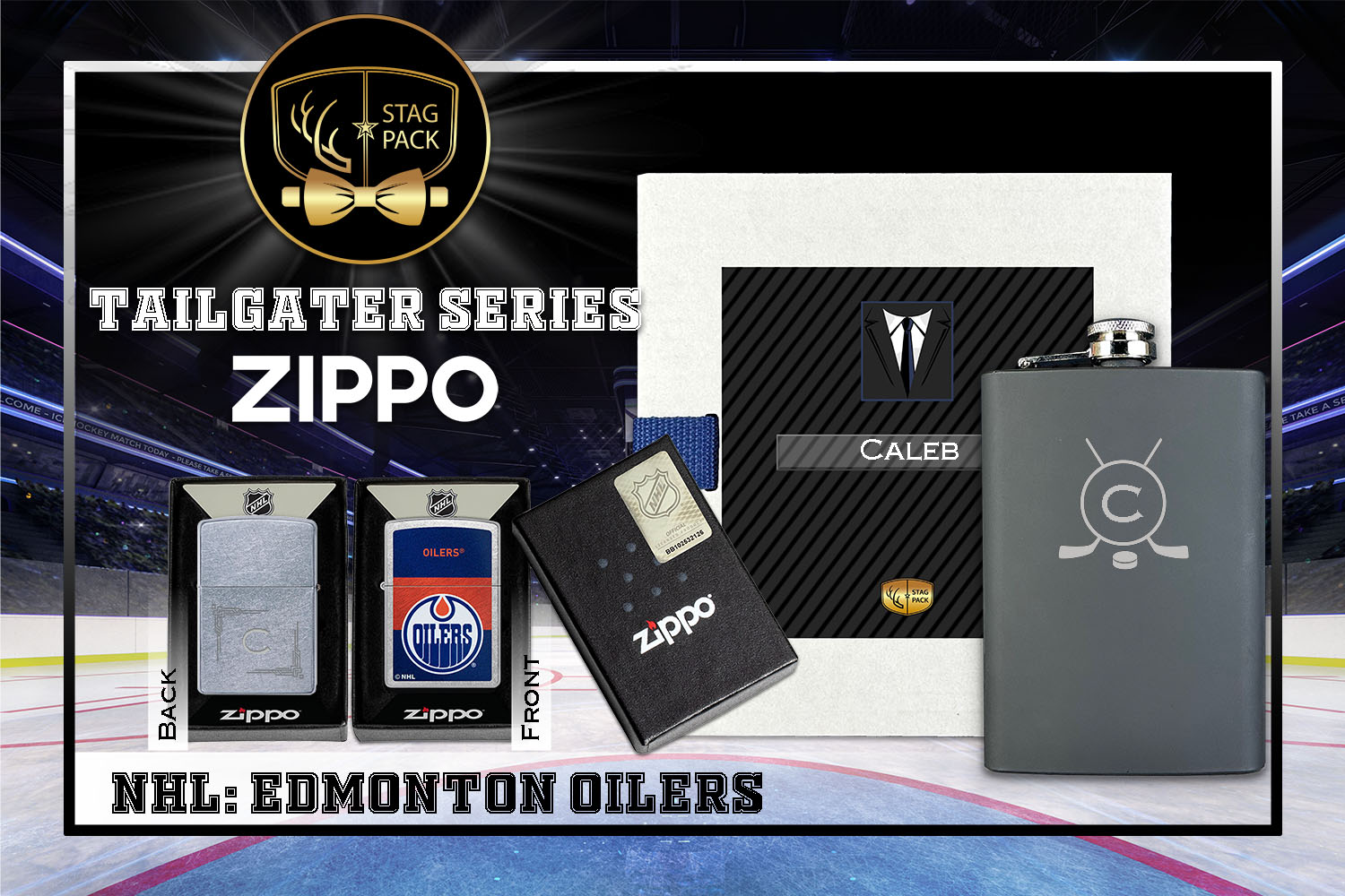 Custom Engraved Groomsmen Gift with Flask & Zippo Windproof Lighter in a Personalized Gift Box.