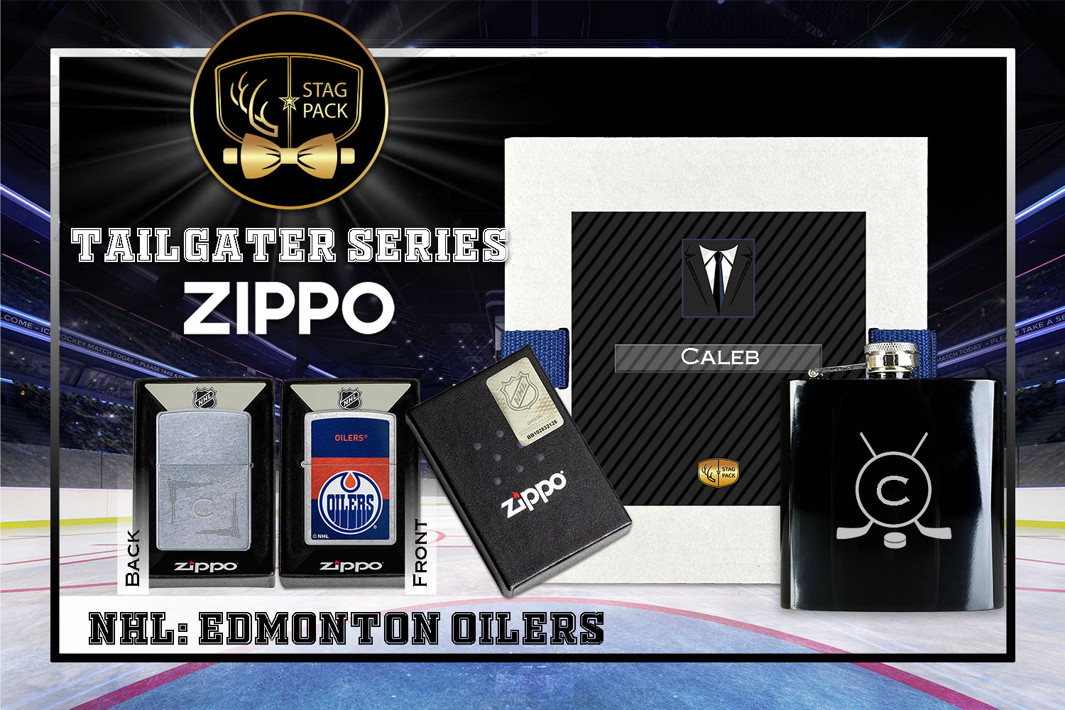 Custom Engraved Groomsmen Gift with Flask & Zippo Windproof Lighter in a Personalized Gift Box.