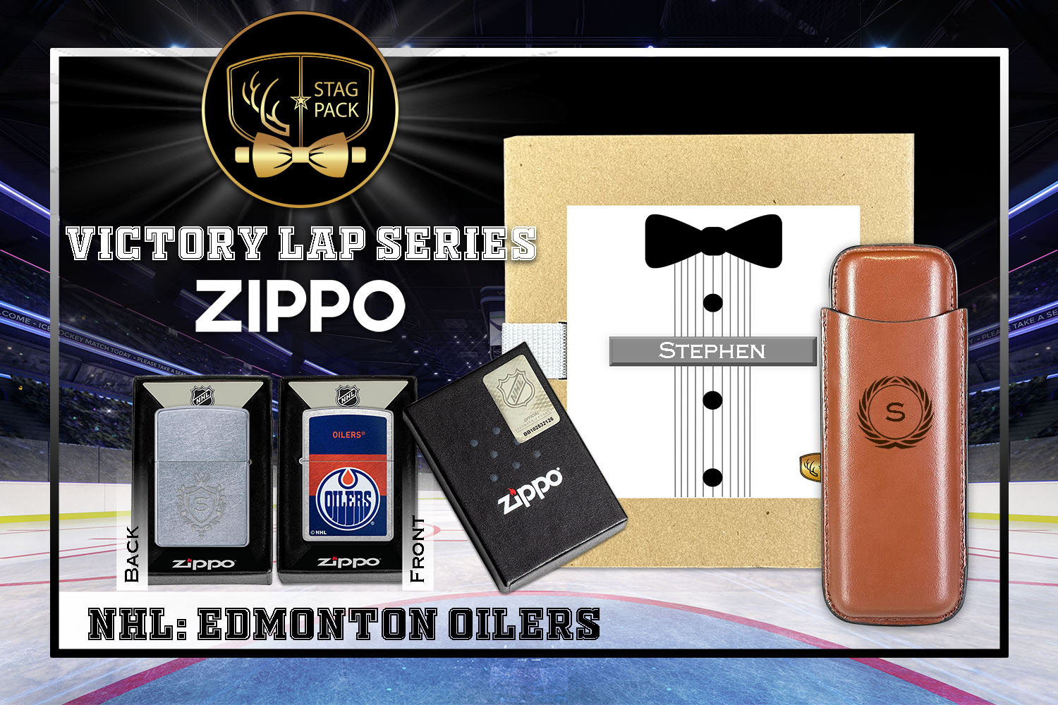 Custom Engraved Groomsmen Gift with Dual Sleeve Leather Cigar Case & Zippo Windproof Lighter in a Personalized Gift Box.