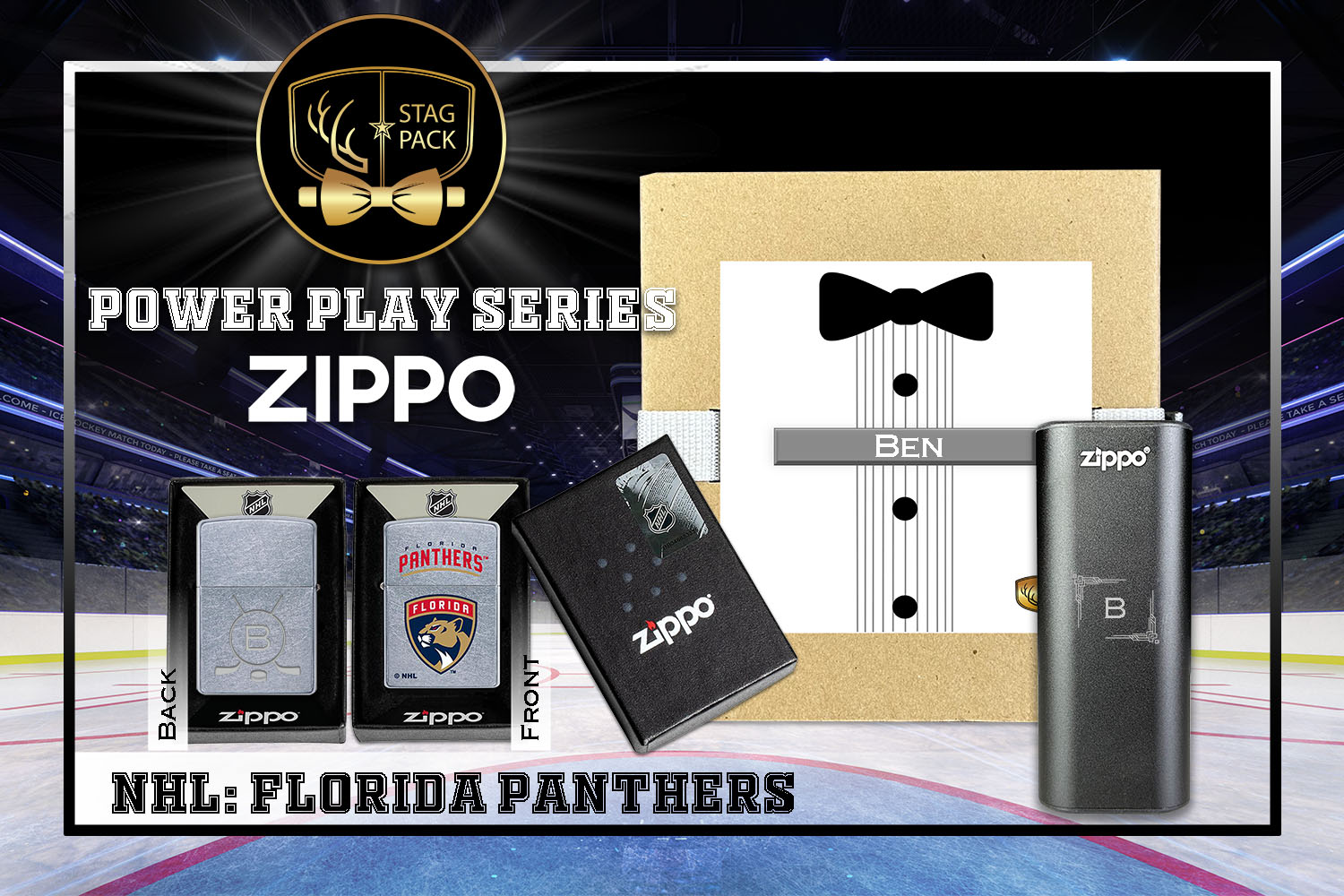 Custom Engraved Groomsmen Gift with NHL Zippo Windproof Lighter & Heatbank in a Personalized Gift Box.