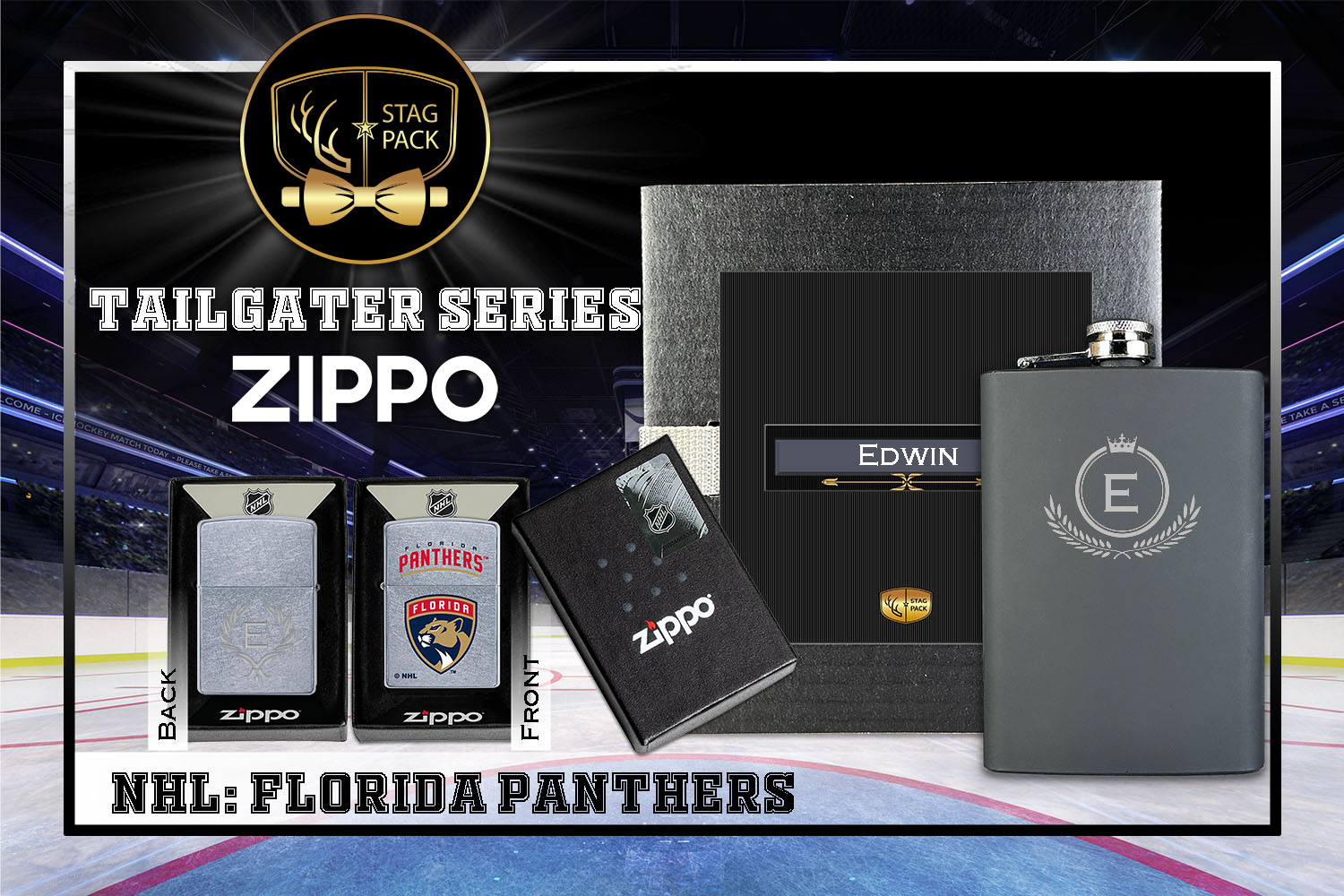 Custom Engraved Groomsmen Gift with Flask & Zippo Windproof Lighter in a Personalized Gift Box.