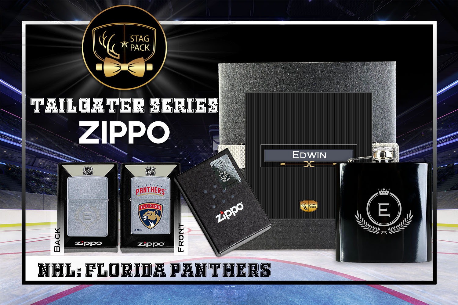 Custom Engraved Groomsmen Gift with Flask & Zippo packaged in a Personalized Gift Box with Message Card.