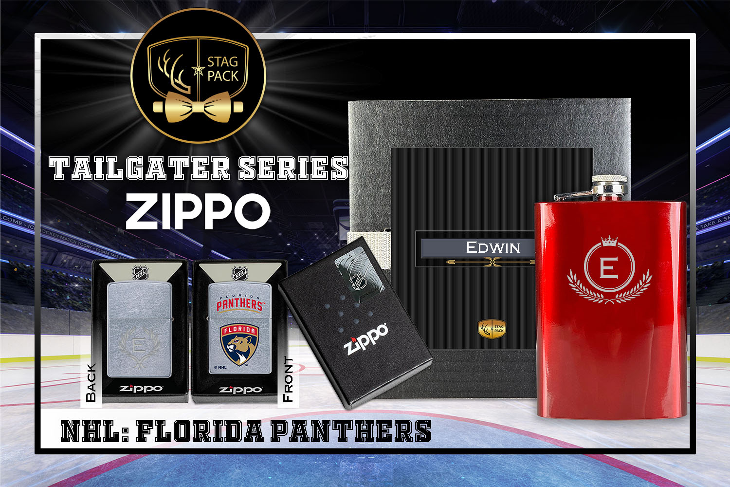 Custom Engraved Groomsmen Gift with Flask & Zippo Windproof Lighter in a Personalized Gift Box.