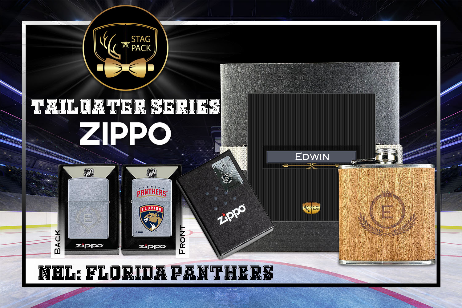 Custom Engraved Groomsmen Gift with Flask & Zippo Windproof Lighter in a Personalized Gift Box.