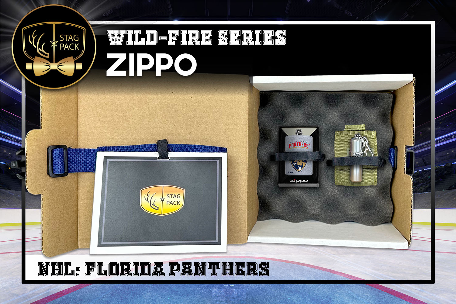 Custom Engraved Groomsmen Gift with NHL Windproof Zippo Lighter, a Fluid Canister and Pouch packaged in a Personalized Gift Box with a Message Card.