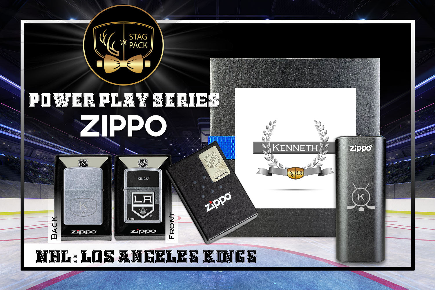 Custom Engraved Groomsmen Gift with NHL Zippo Windproof Lighter & Heatbank in a Personalized Gift Box.