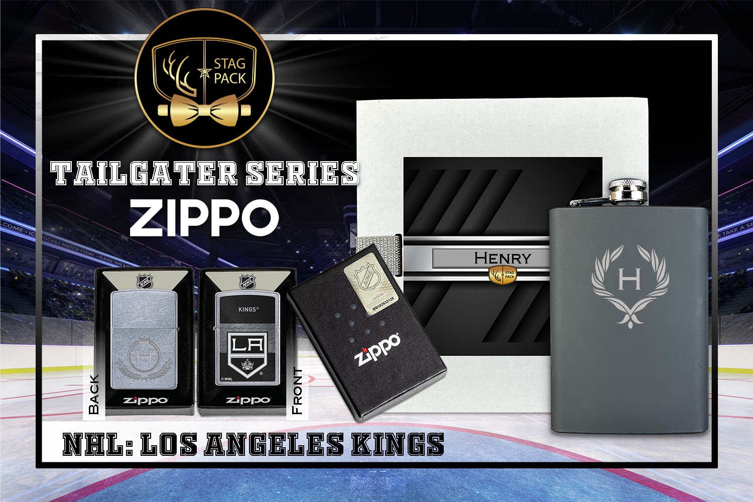 Custom Engraved Groomsmen Gift with Flask & Zippo Windproof Lighter in a Personalized Gift Box.