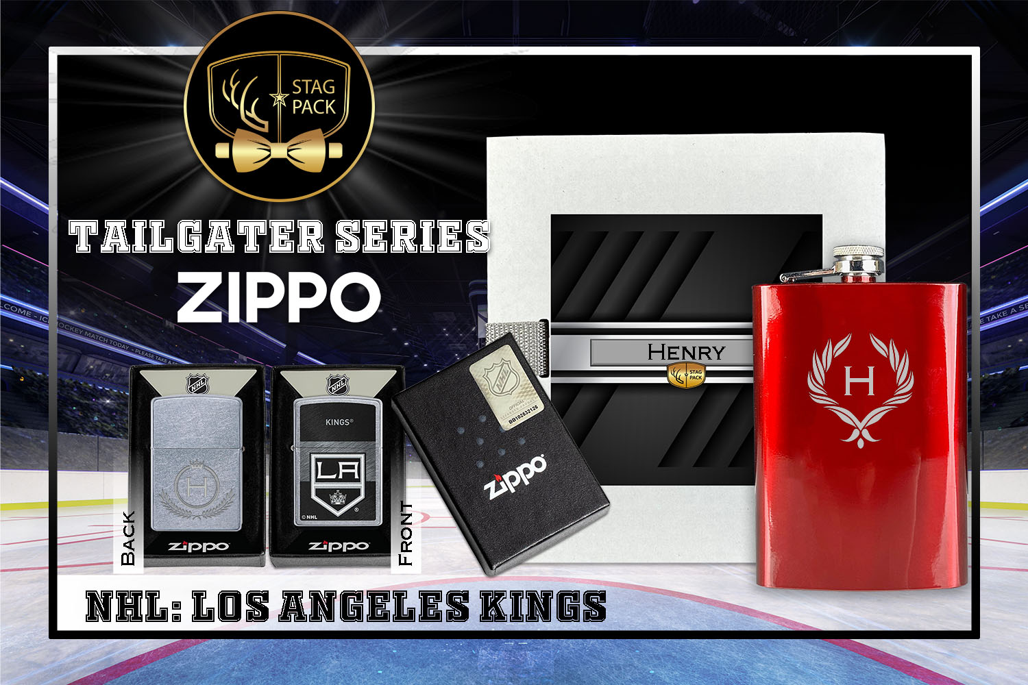 Custom Engraved Groomsmen Gift with Flask & Zippo Windproof Lighter in a Personalized Gift Box.