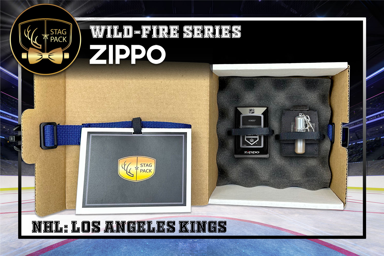 Custom Engraved Groomsmen Gift with NHL Windproof Zippo Lighter, a Fluid Canister and Pouch packaged in a Personalized Gift Box with a Message Card.