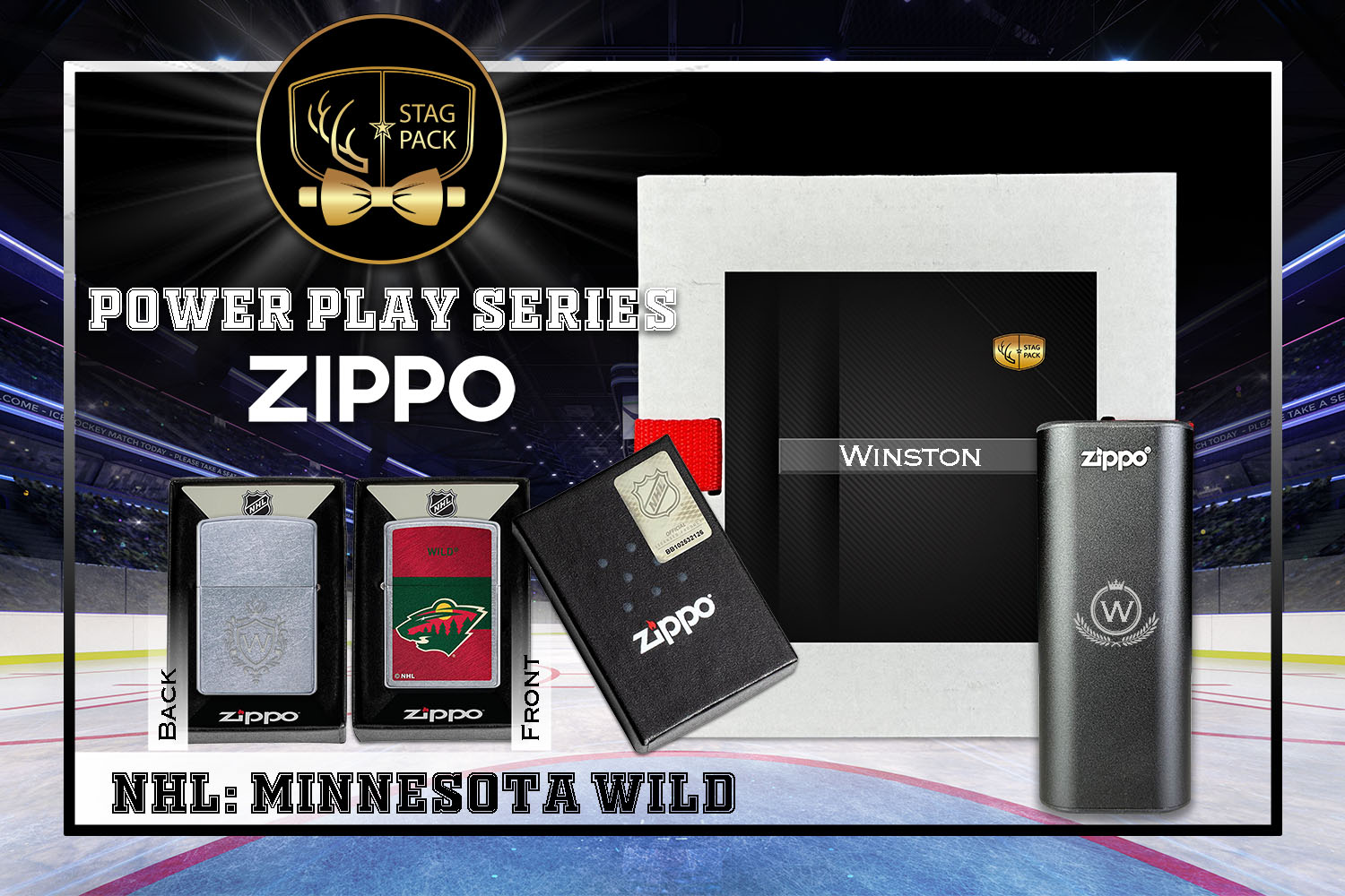 Custom Engraved Groomsmen Gift with NHL Zippo Windproof Lighter & Heatbank in a Personalized Gift Box.