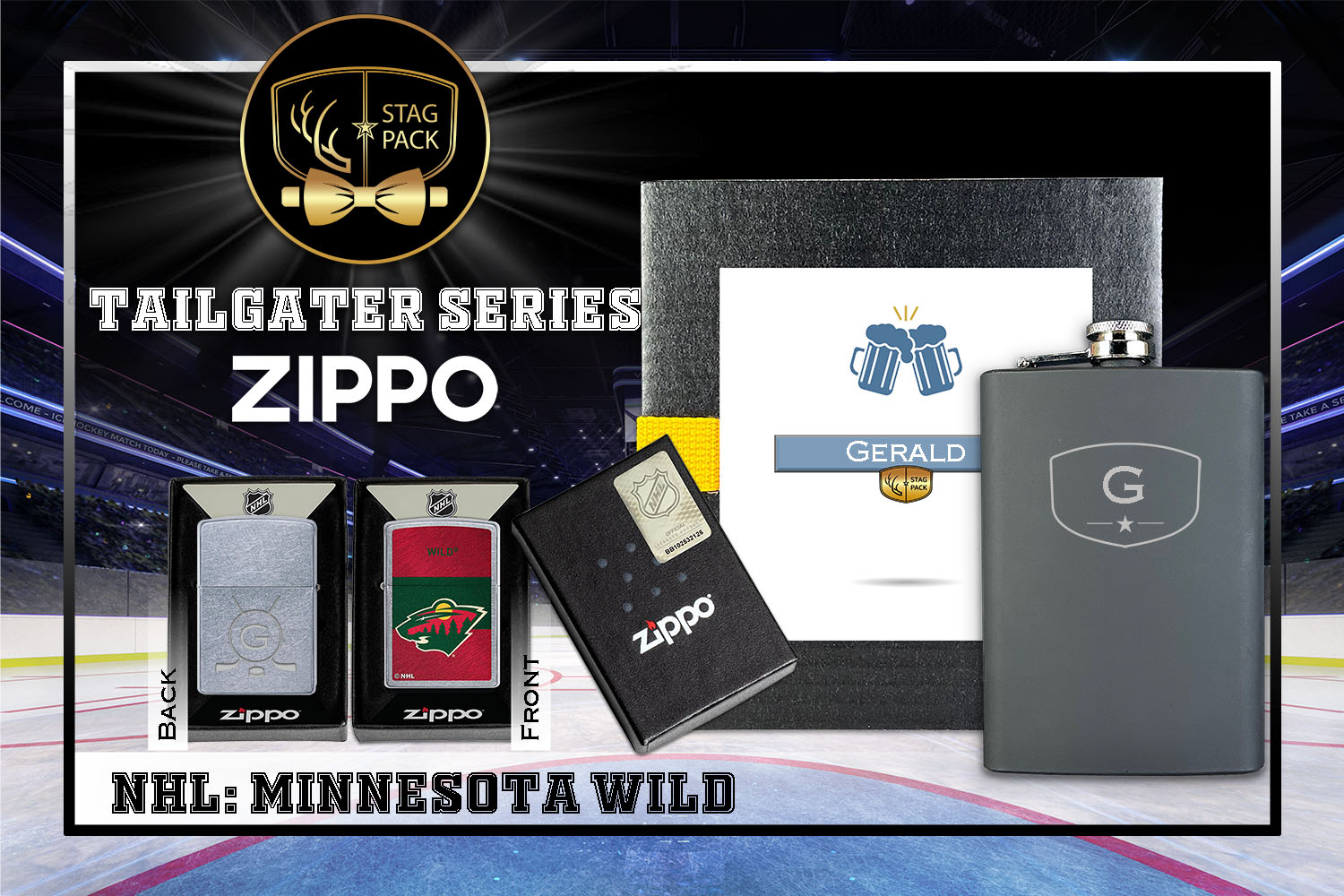 Custom Engraved Groomsmen Gift with Flask & Zippo Windproof Lighter in a Personalized Gift Box.