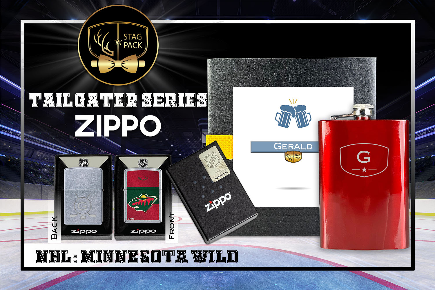 Custom Engraved Groomsmen Gift with Flask & Zippo packaged in a Personalized Gift Box with Message Card.