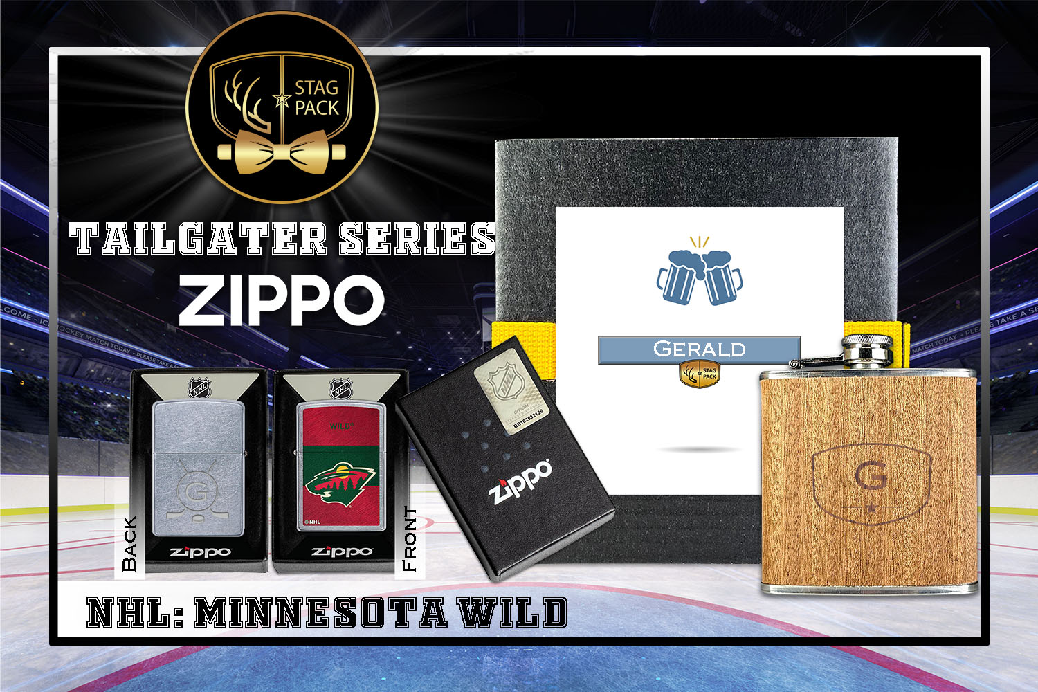Custom Engraved Groomsmen Gift with Flask & Zippo Windproof Lighter in a Personalized Gift Box.