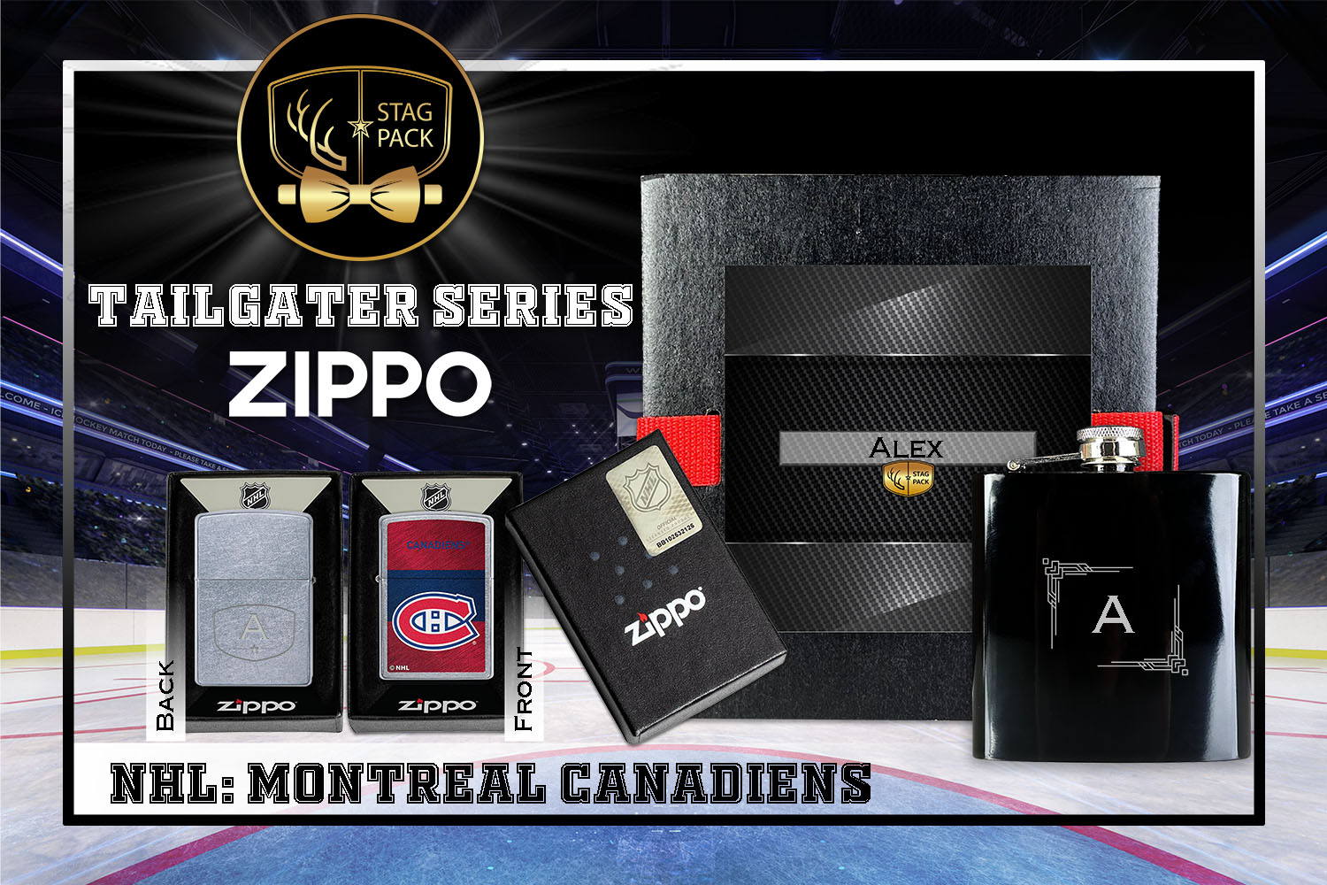 Custom Engraved Groomsmen Gift with Flask & Zippo Windproof Lighter in a Personalized Gift Box.