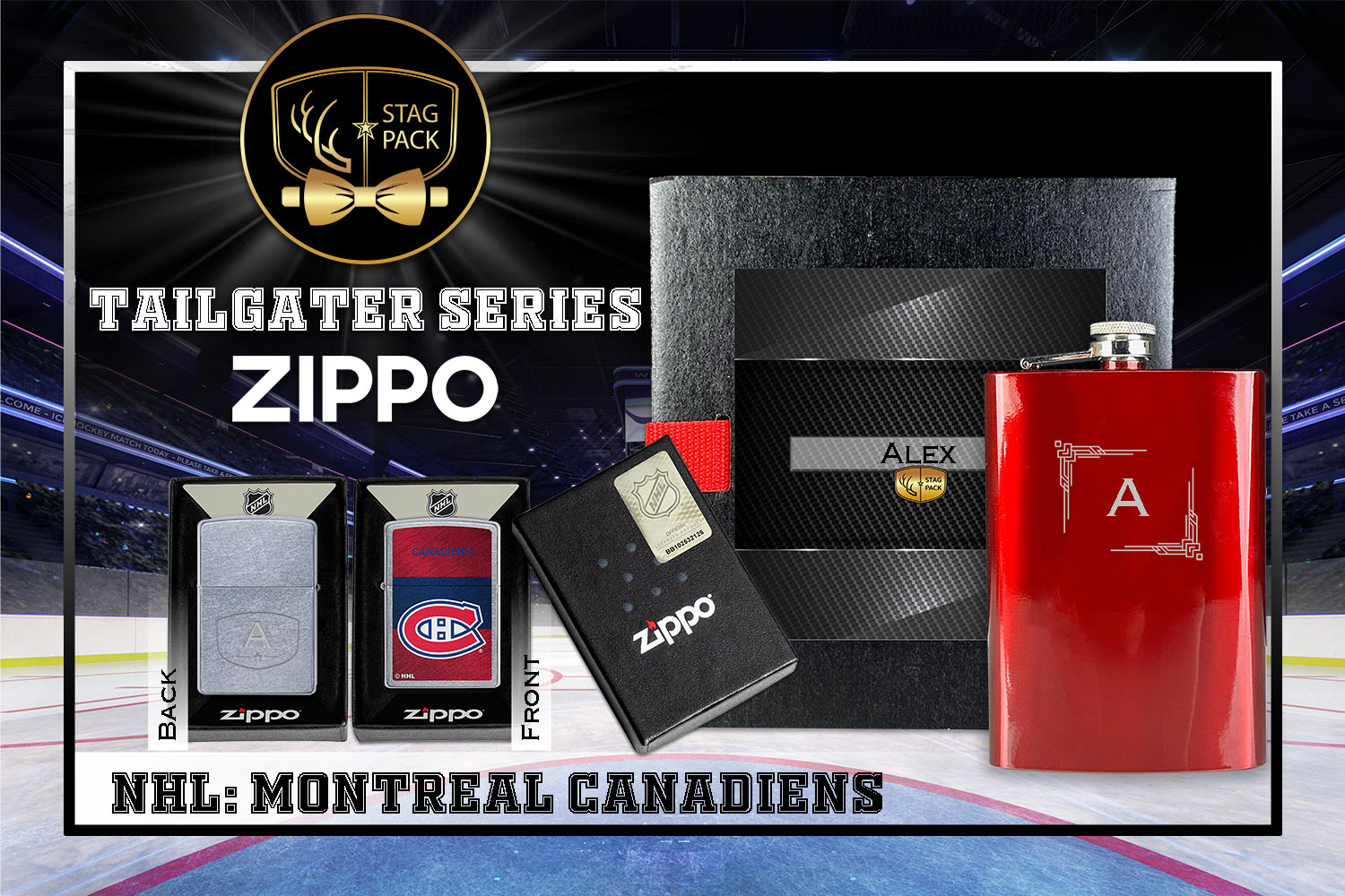 Custom Engraved Groomsmen Gift with Flask & Zippo Windproof Lighter in a Personalized Gift Box.