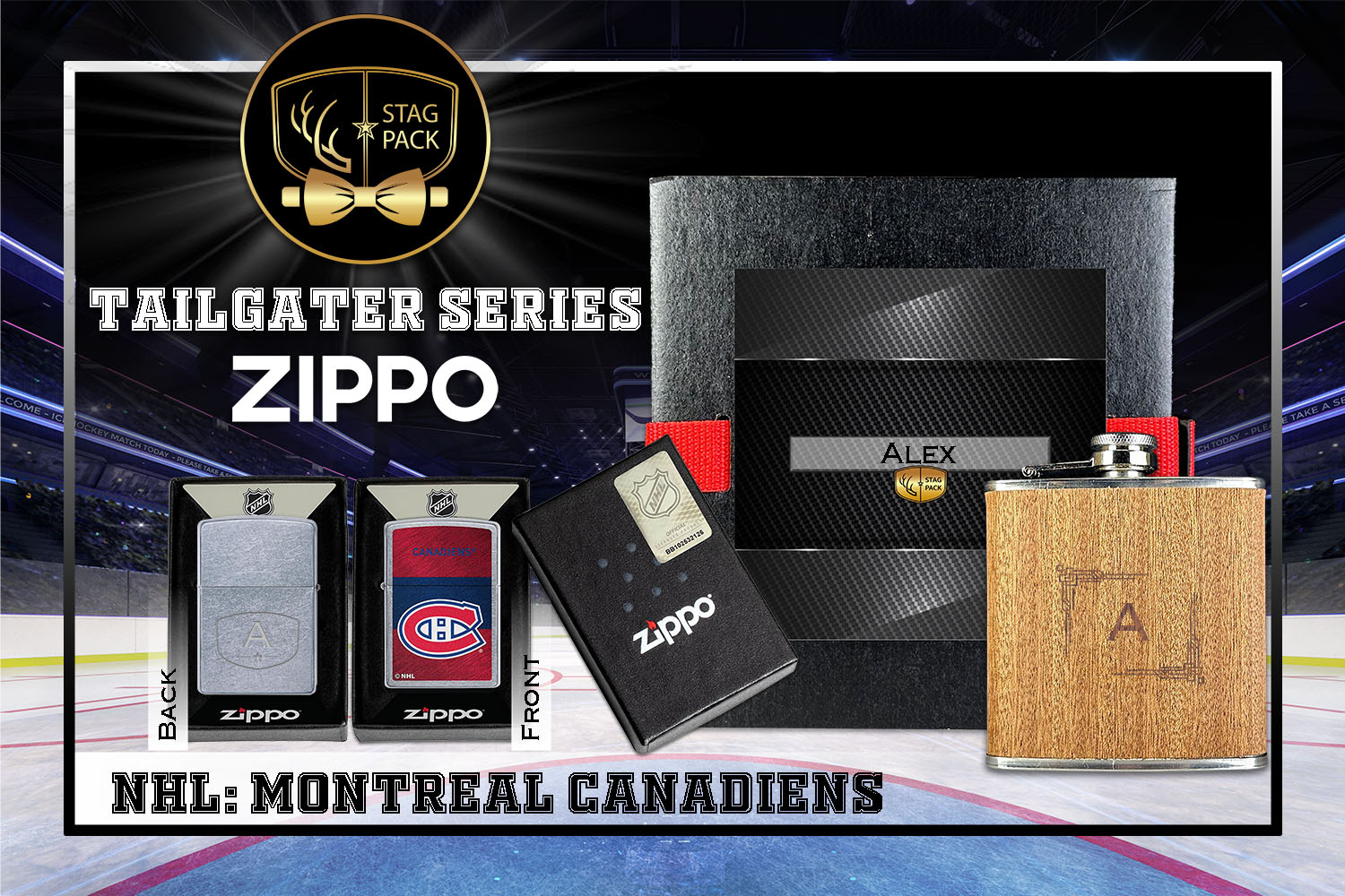 Custom Engraved Groomsmen Gift with Flask & Zippo Windproof Lighter in a Personalized Gift Box.