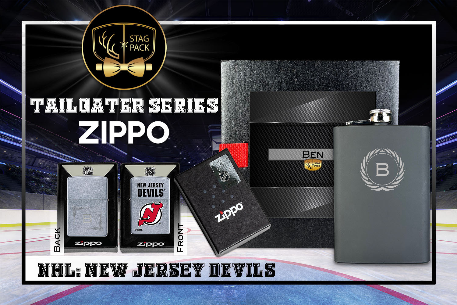Custom Engraved Groomsmen Gift with Flask & Zippo Windproof Lighter in a Personalized Gift Box.