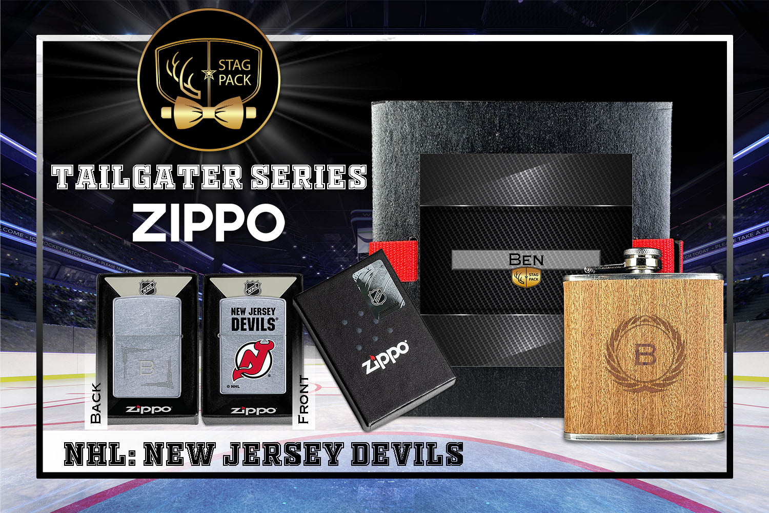 Custom Engraved Groomsmen Gift with Flask & Zippo Windproof Lighter in a Personalized Gift Box.