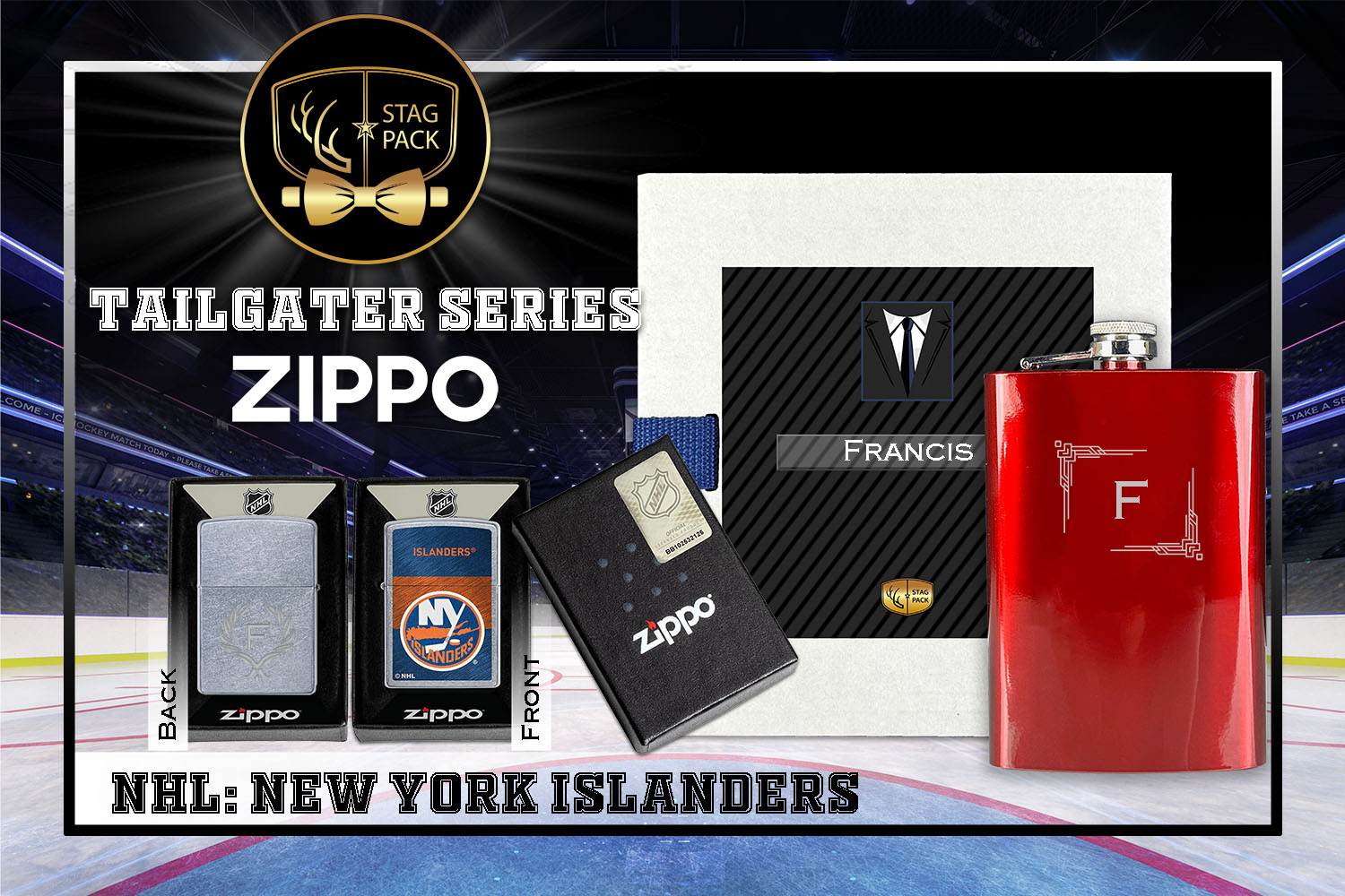 Custom Engraved Groomsmen Gift with Flask & Zippo Windproof Lighter in a Personalized Gift Box.
