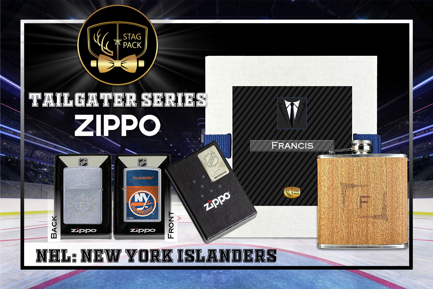 Custom Engraved Groomsmen Gift with Flask & Zippo Windproof Lighter in a Personalized Gift Box.