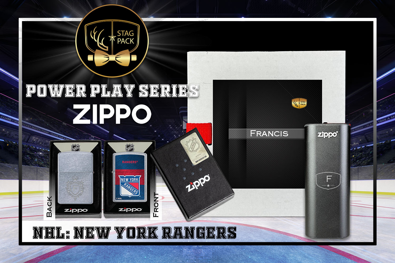 Custom Engraved Groomsmen Gift with NHL Zippo Windproof Lighter & Heatbank in a Personalized Gift Box.