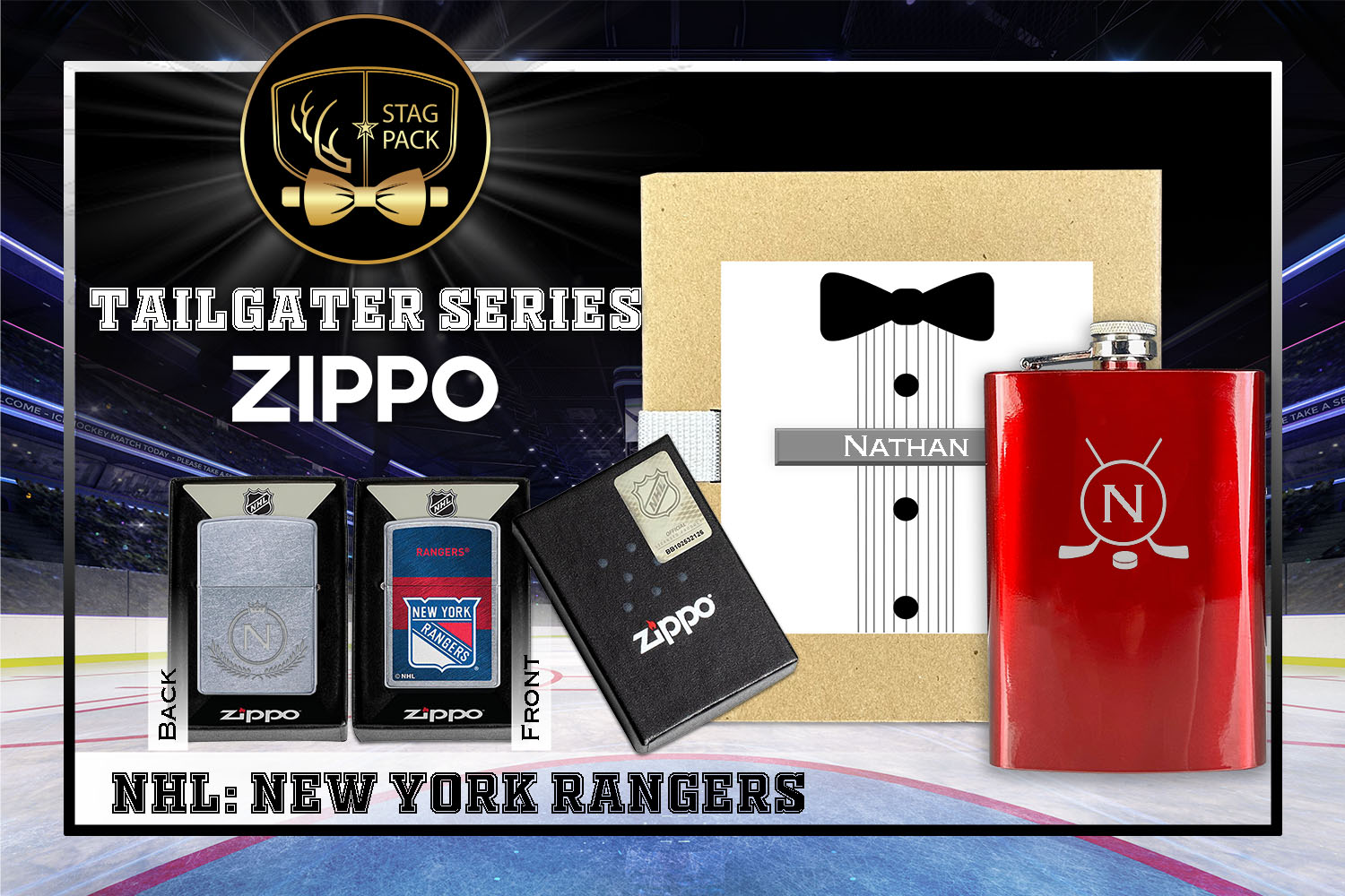 Custom Engraved Groomsmen Gift with Flask & Zippo Windproof Lighter in a Personalized Gift Box.