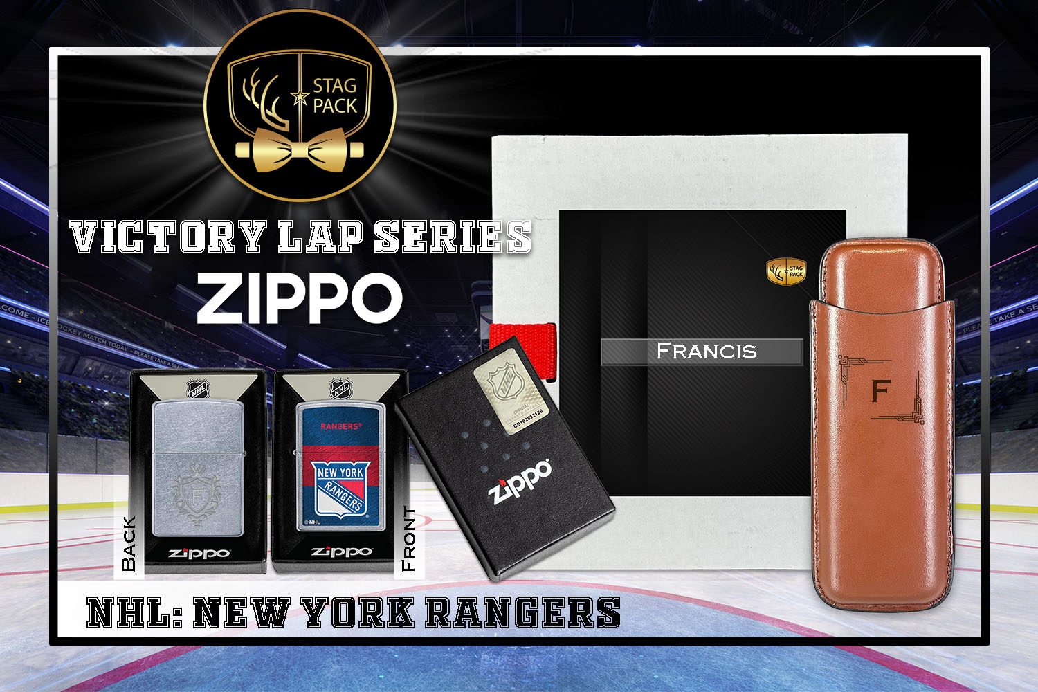 Custom Engraved Groomsmen Gift with Dual Sleeve Leather Cigar Case & Zippo Windproof Lighter in a Personalized Gift Box.