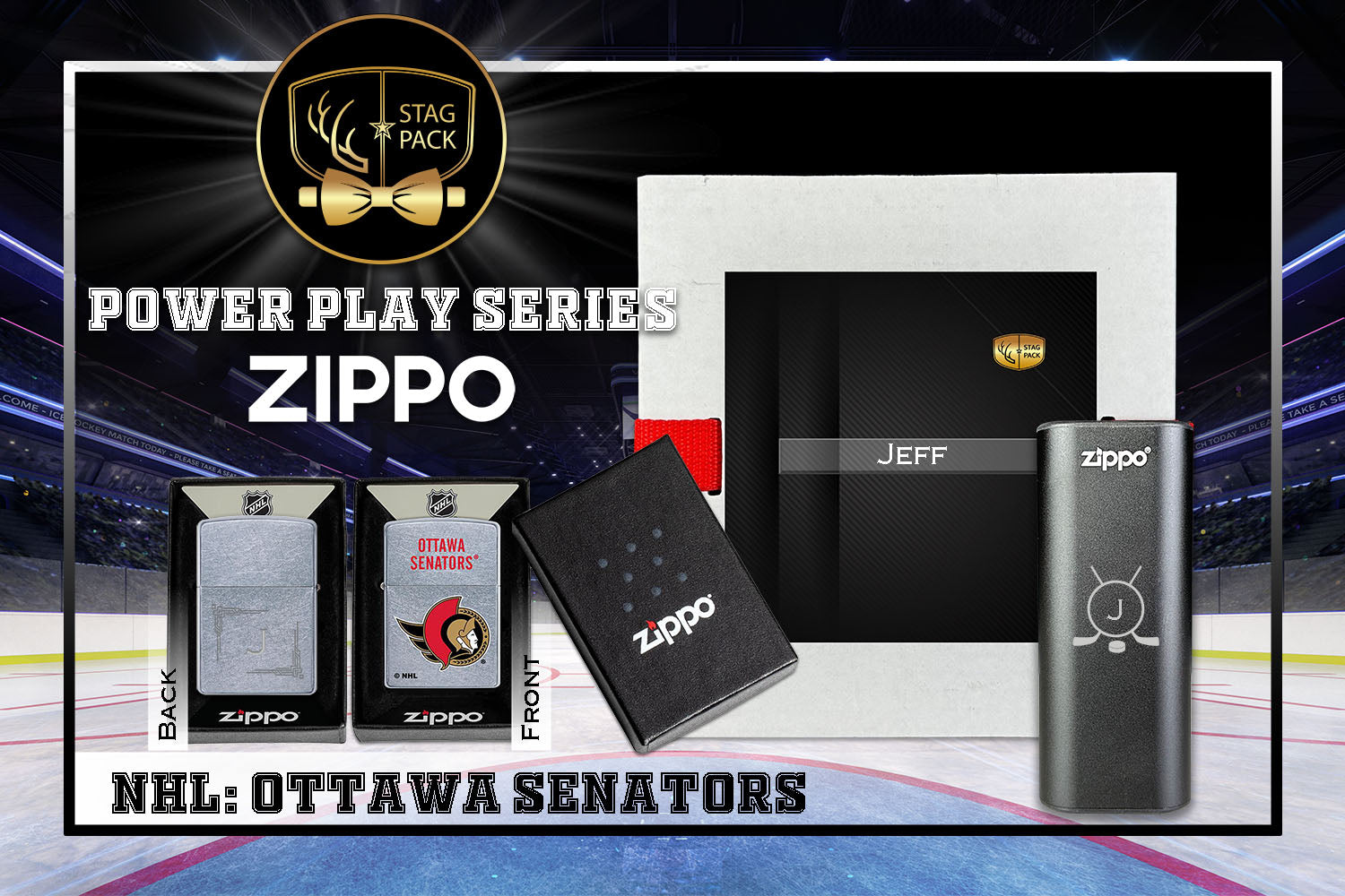 Custom Engraved Groomsmen Gift with NHL Zippo Windproof Lighter & Heatbank in a Personalized Gift Box.