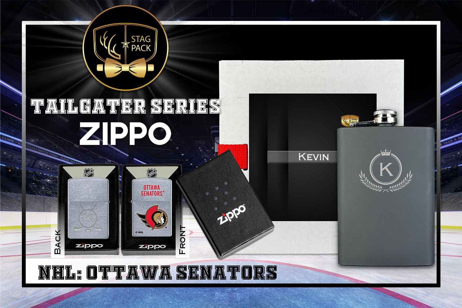 Custom Engraved Groomsmen Gift with Flask & Zippo Windproof Lighter in a Personalized Gift Box.