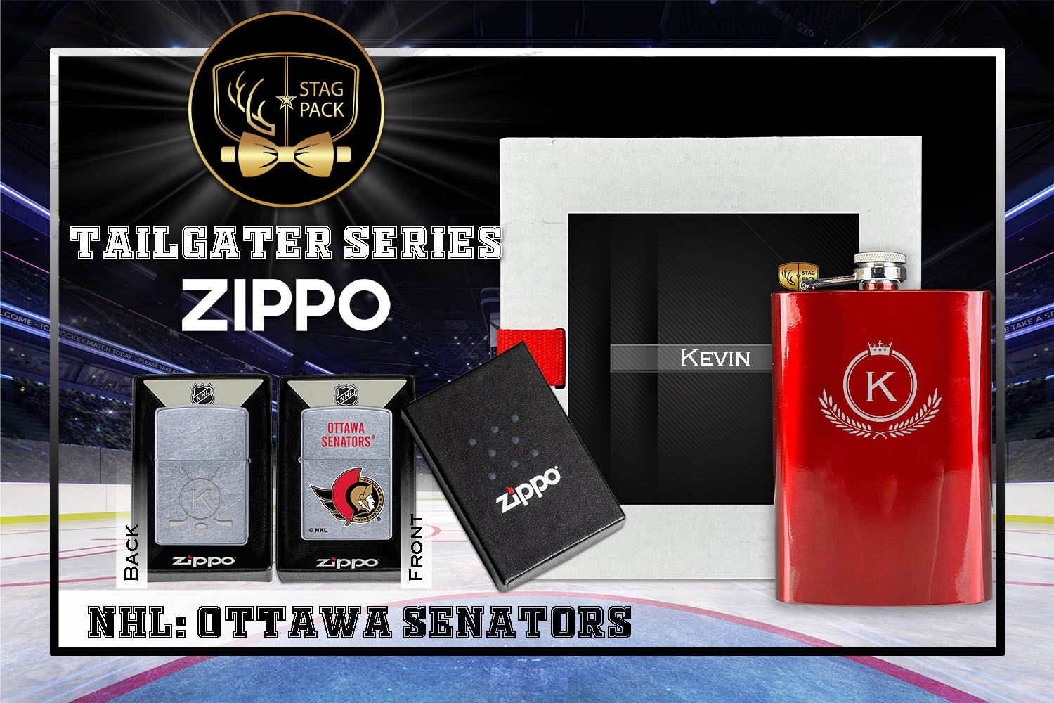 Custom Engraved Groomsmen Gift with Flask & Zippo Windproof Lighter in a Personalized Gift Box.