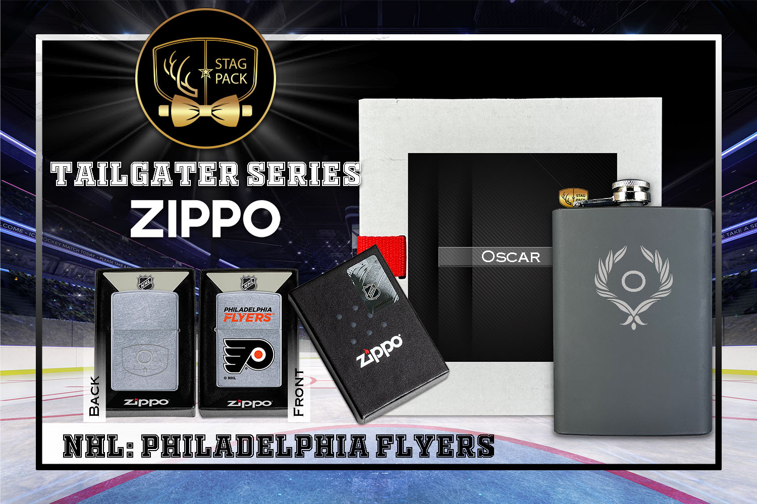 Custom Engraved Groomsmen Gift with Flask & Zippo Windproof Lighter in a Personalized Gift Box.