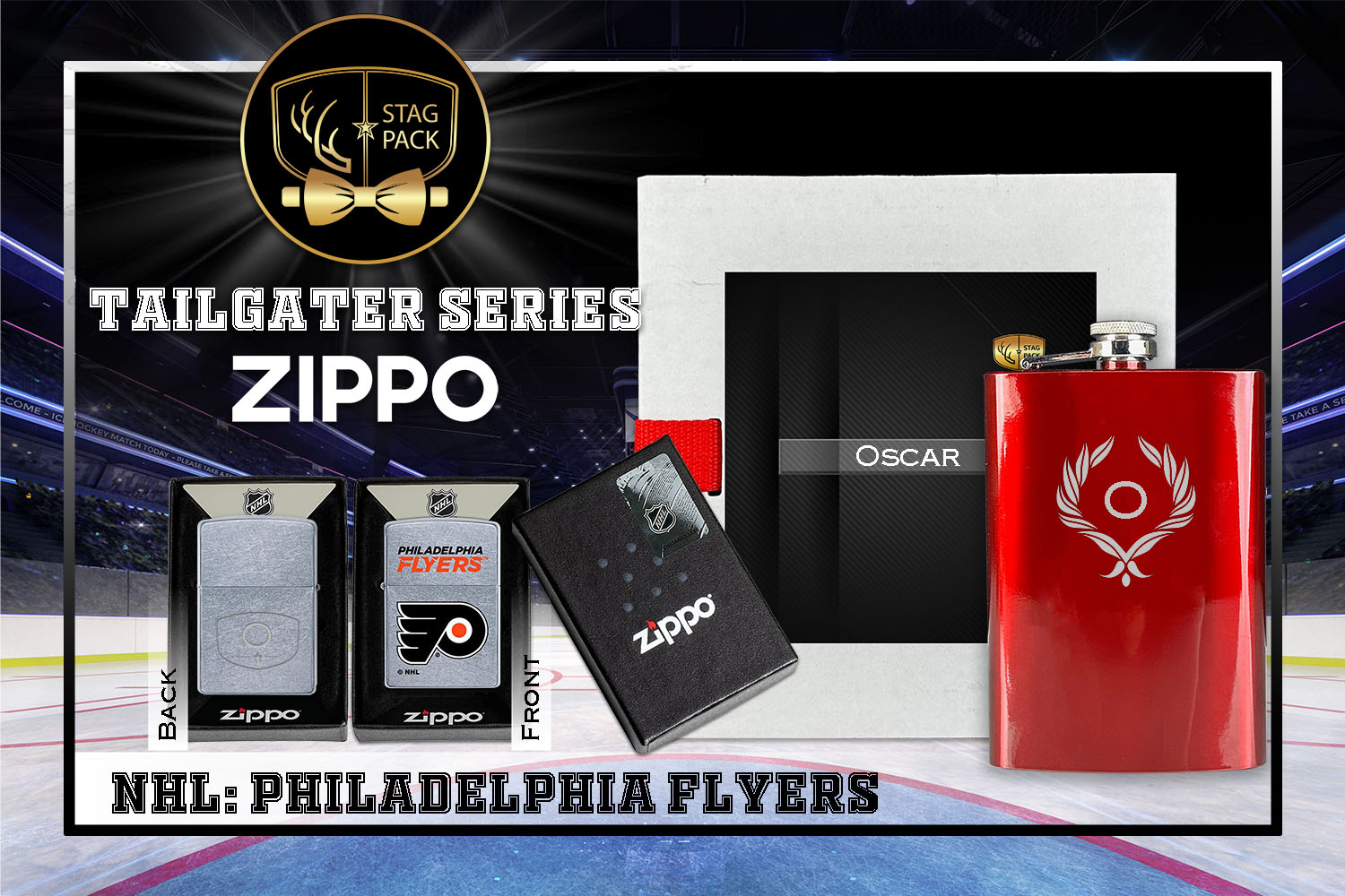 Custom Engraved Groomsmen Gift with Flask & Zippo Windproof Lighter in a Personalized Gift Box.