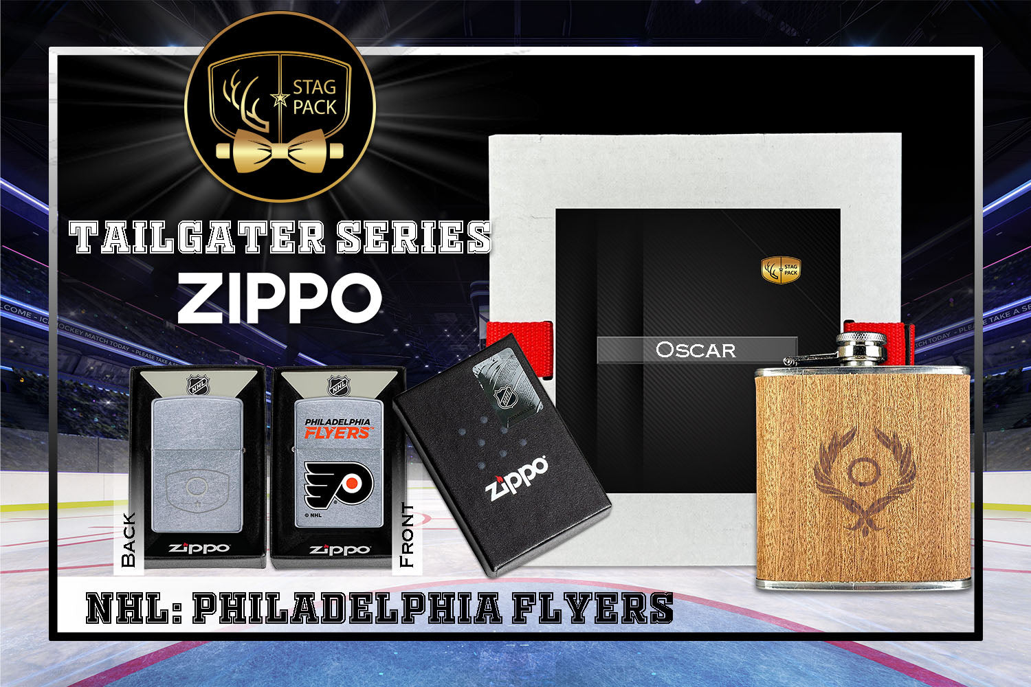 Custom Engraved Groomsmen Gift with Flask & Zippo packaged in a Personalized Gift Box with Message Card.