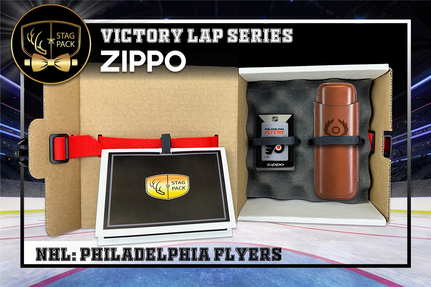 Custom Engraved Groomsmen Gift with Leather Cigar Case & Zippo packaged in a Personalized Gift Box with Message Card.