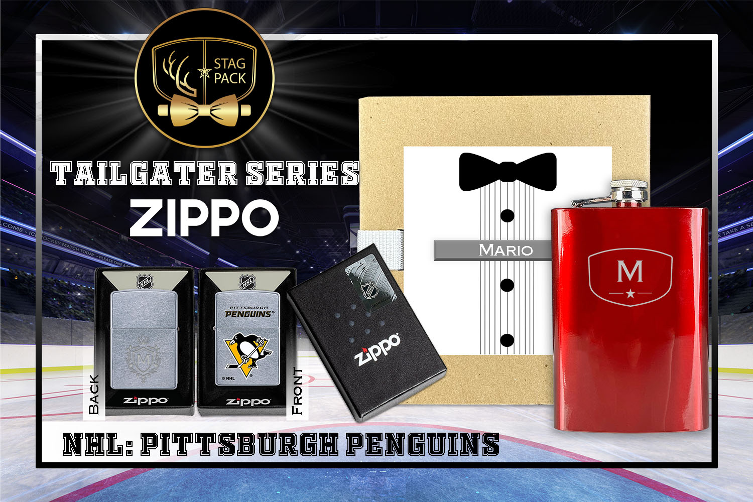 Custom Engraved Groomsmen Gift with Flask & Zippo Windproof Lighter in a Personalized Gift Box.