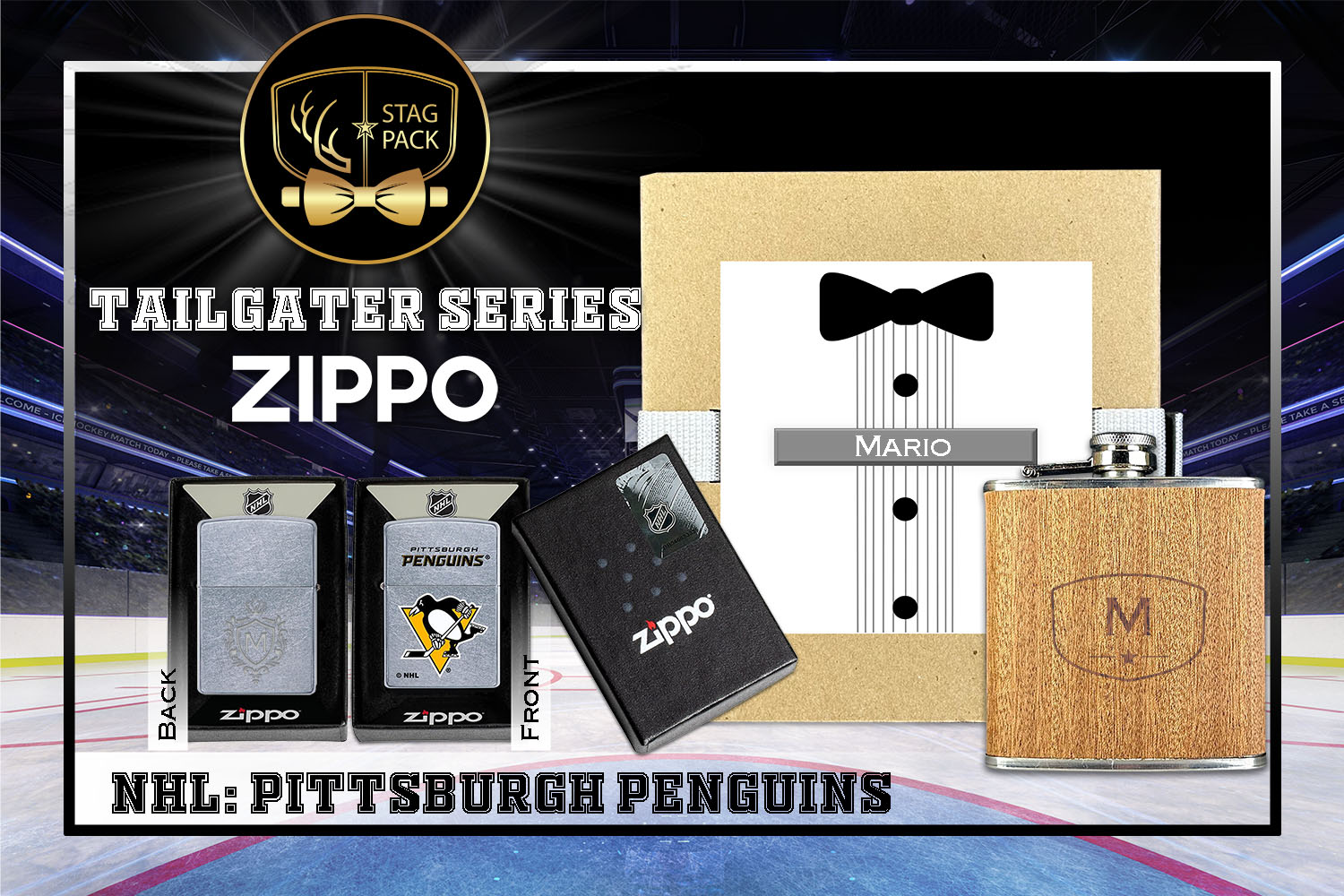 Custom Engraved Groomsmen Gift with Flask & Zippo Windproof Lighter in a Personalized Gift Box.