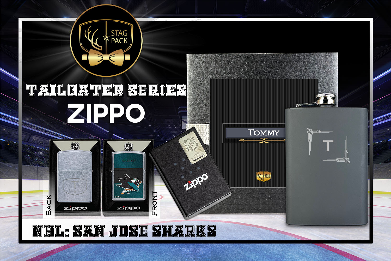 Custom Engraved Groomsmen Gift with Flask & Zippo Windproof Lighter in a Personalized Gift Box.