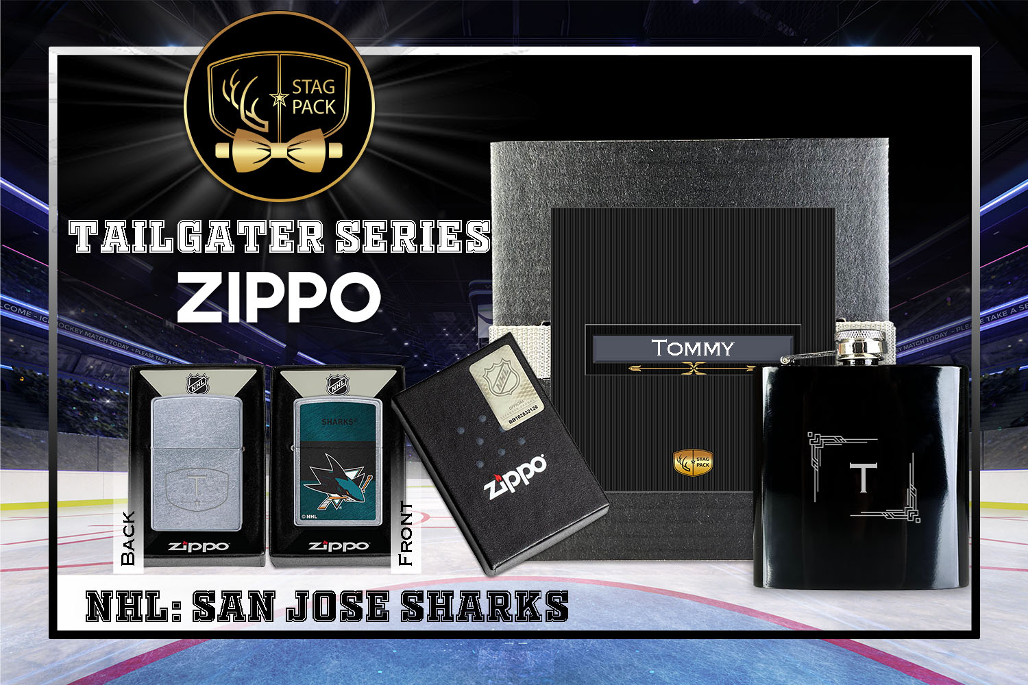Custom Engraved Groomsmen Gift with Flask & Zippo Windproof Lighter in a Personalized Gift Box.