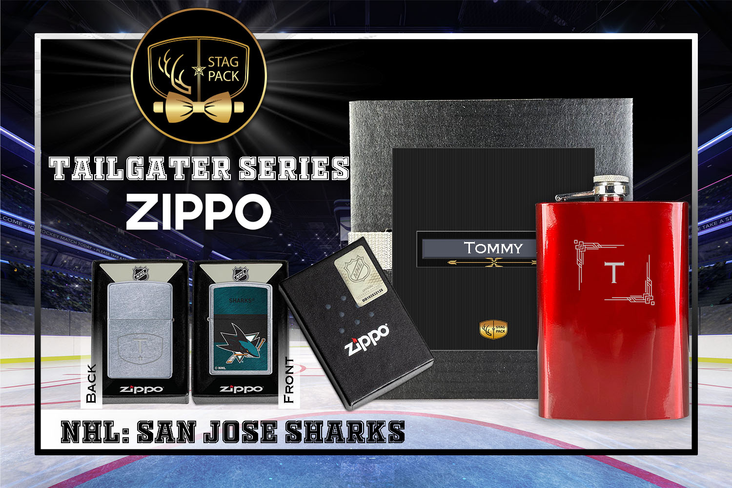 Custom Engraved Groomsmen Gift with Flask & Zippo packaged in a Personalized Gift Box with Message Card.