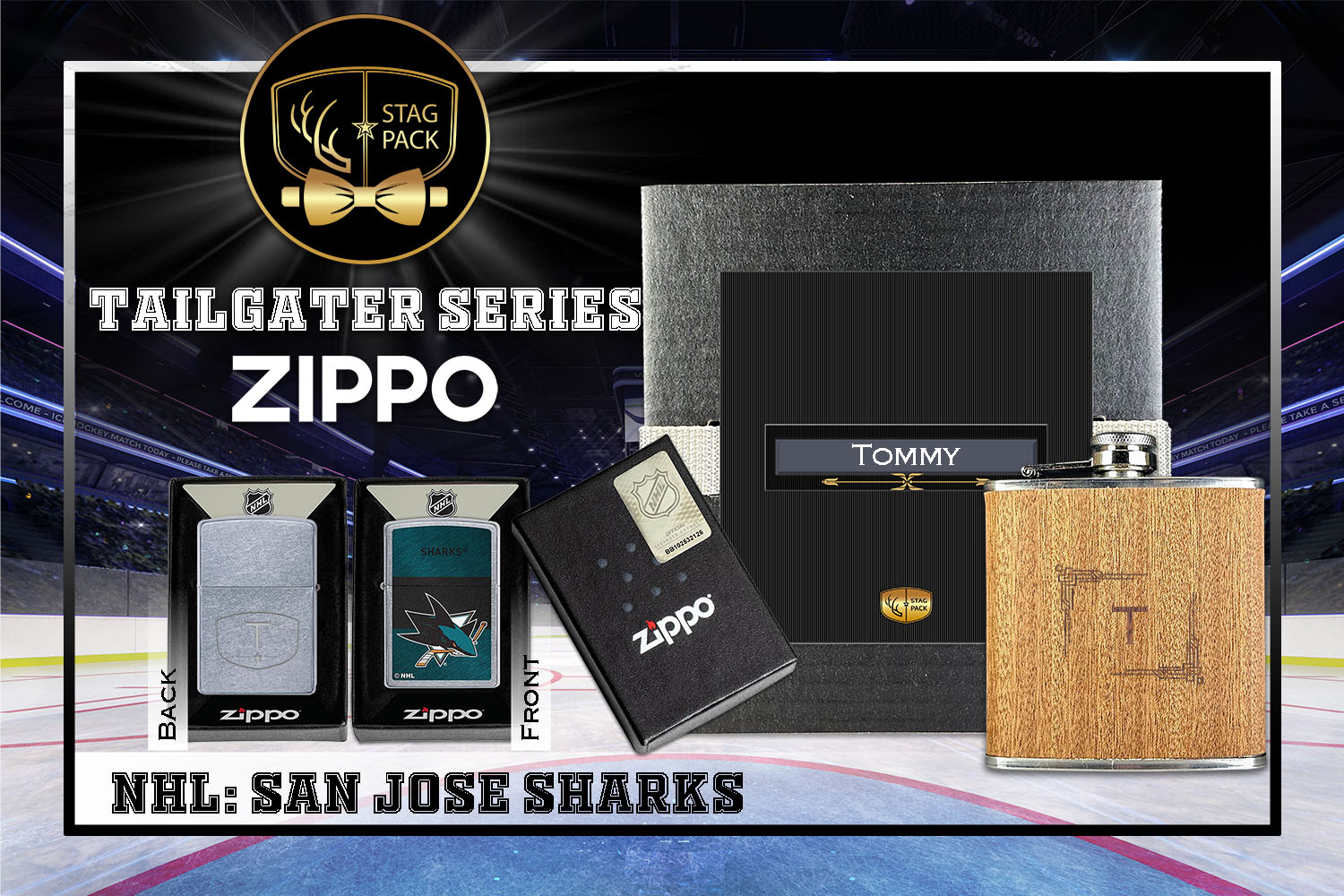 Custom Engraved Groomsmen Gift with Flask & Zippo Windproof Lighter in a Personalized Gift Box.