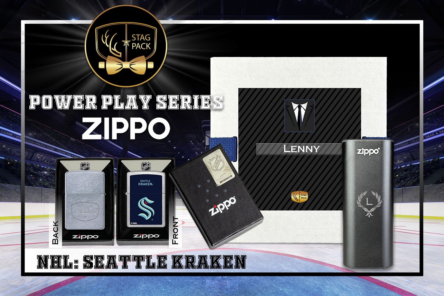 Custom Engraved Groomsmen Gift with NHL Zippo Windproof Lighter & Heatbank in a Personalized Gift Box.