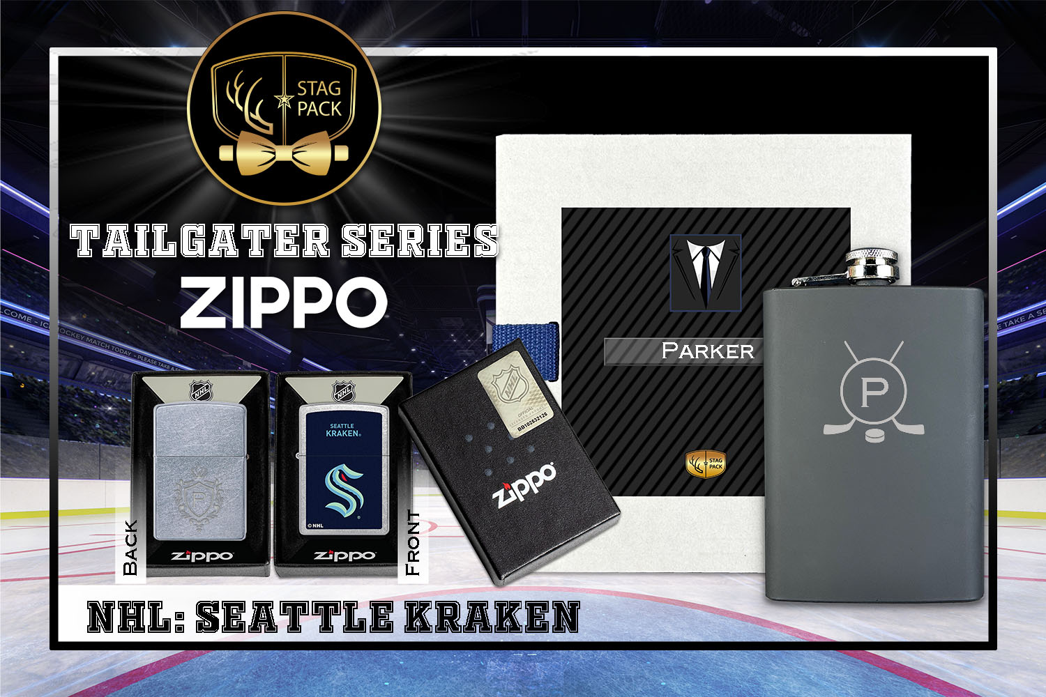 Custom Engraved Groomsmen Gift with Flask & Zippo Windproof Lighter in a Personalized Gift Box.